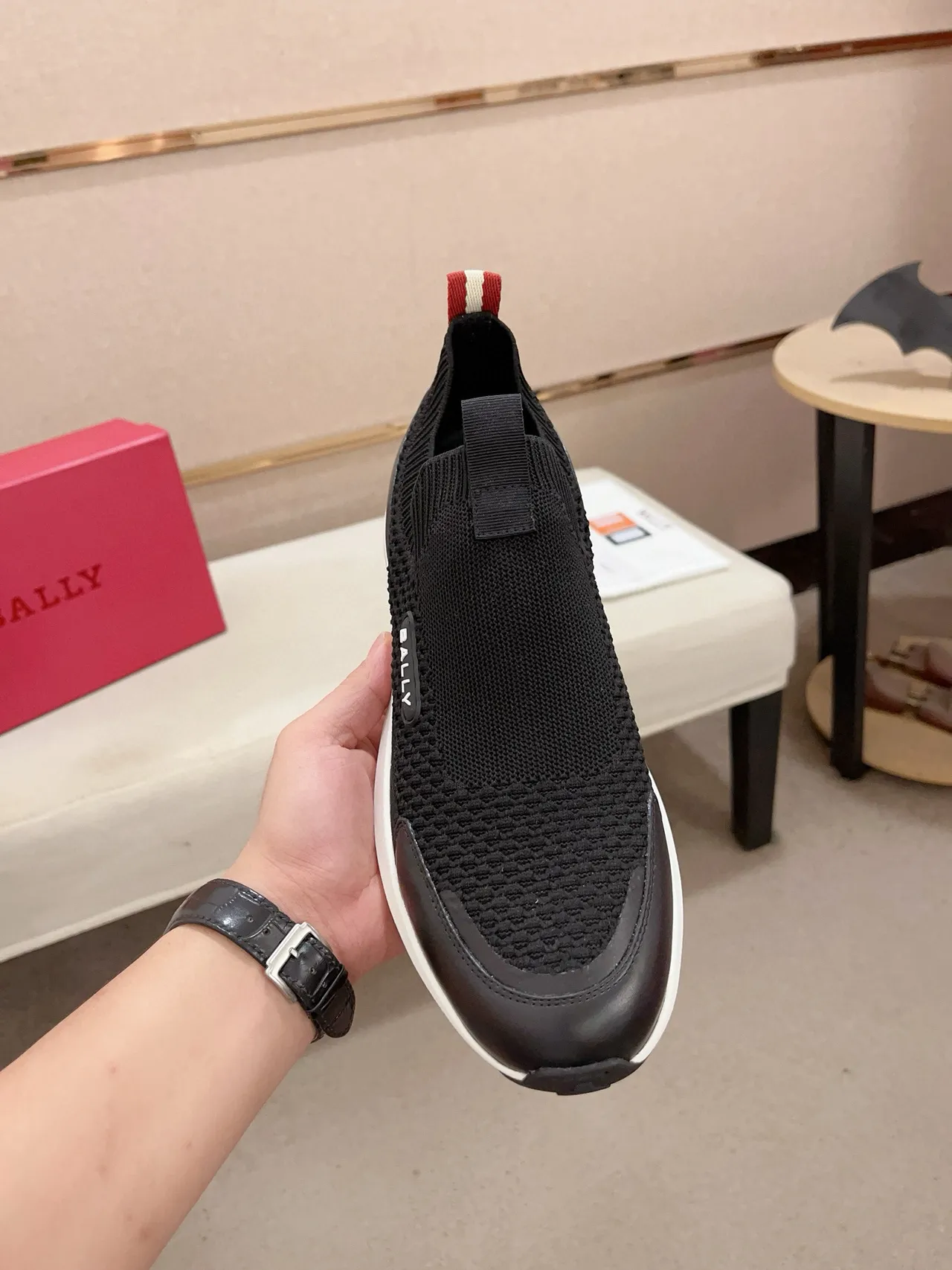 BALLY Black White Knit Upper Slip-On Construction Lifestyle Sneakers 6