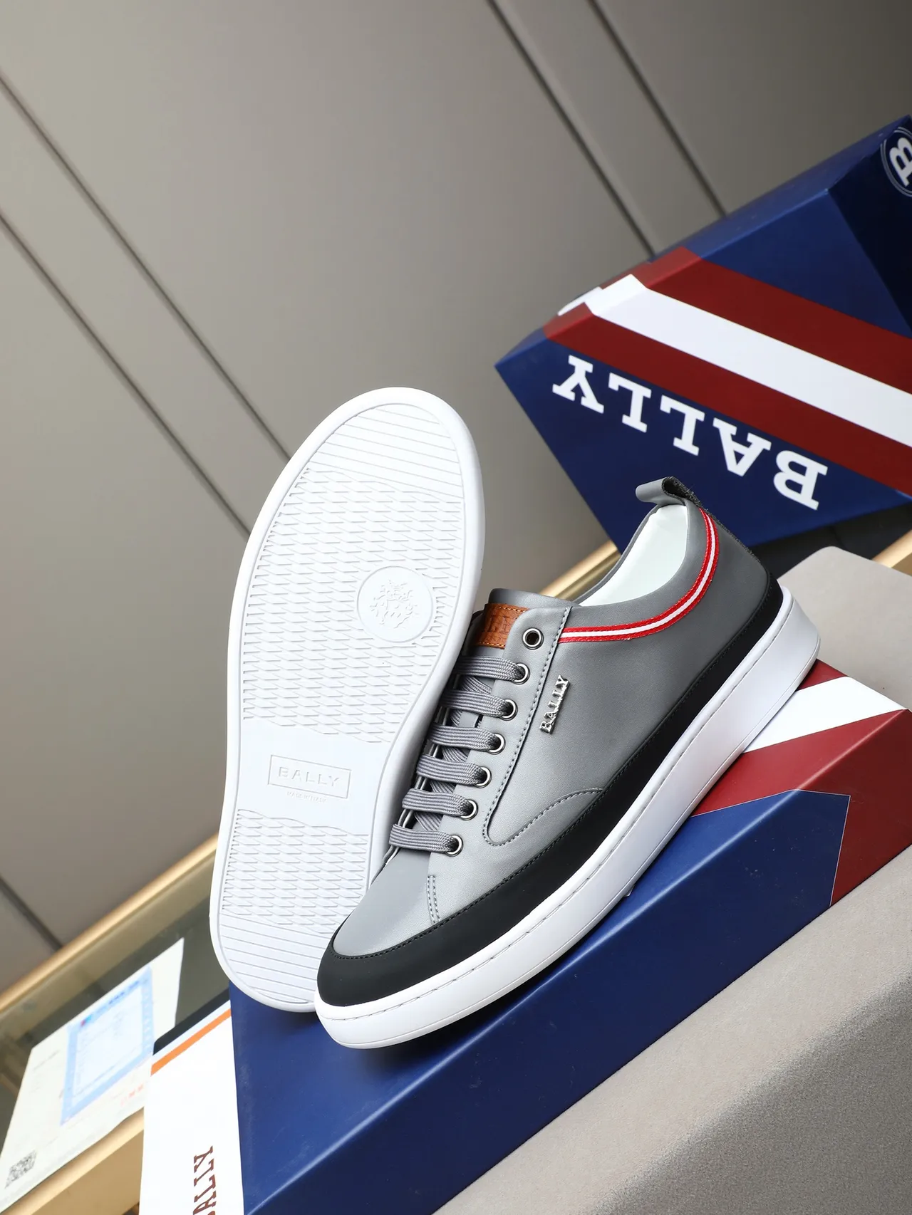 Bally Gray and Black Leather Lifestyle Sneaker 5