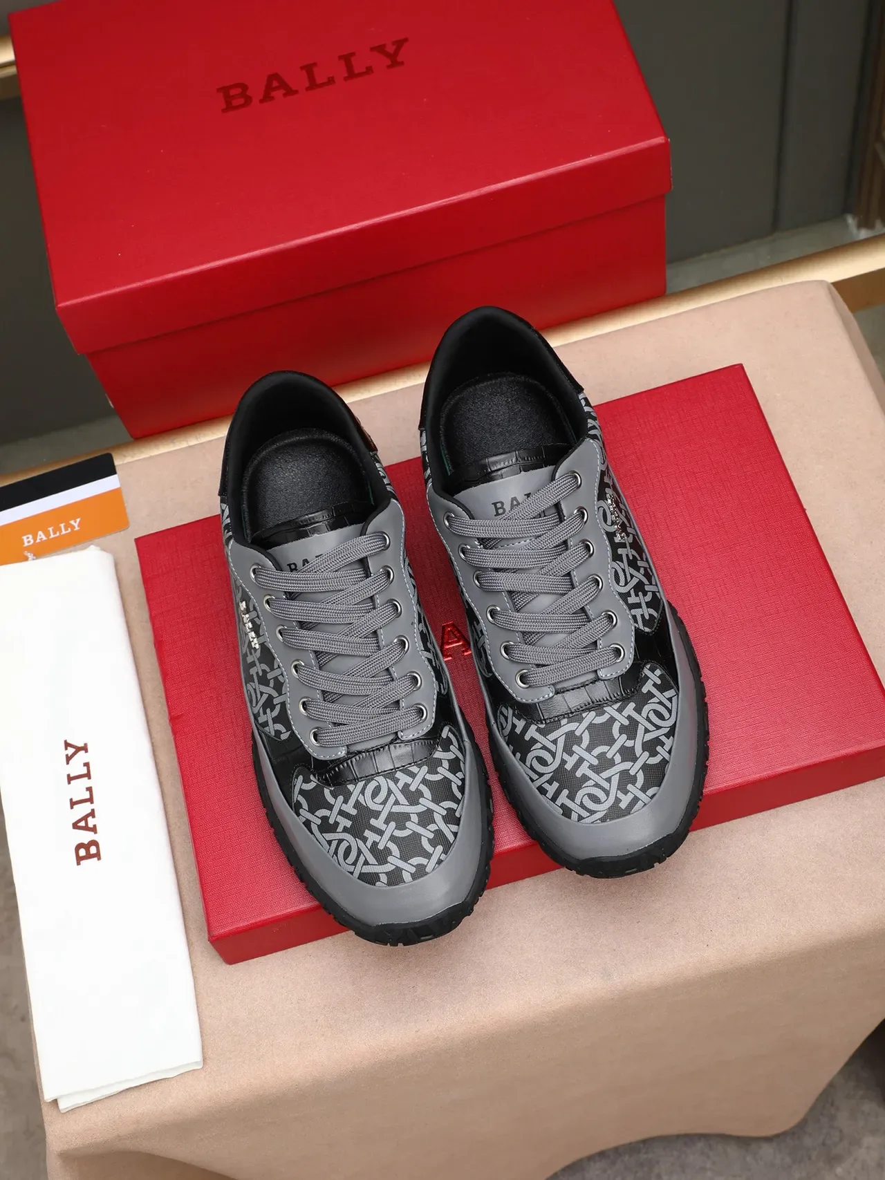 Bally Monogram-Print Gray and Black Lifestyle Sneakers 3
