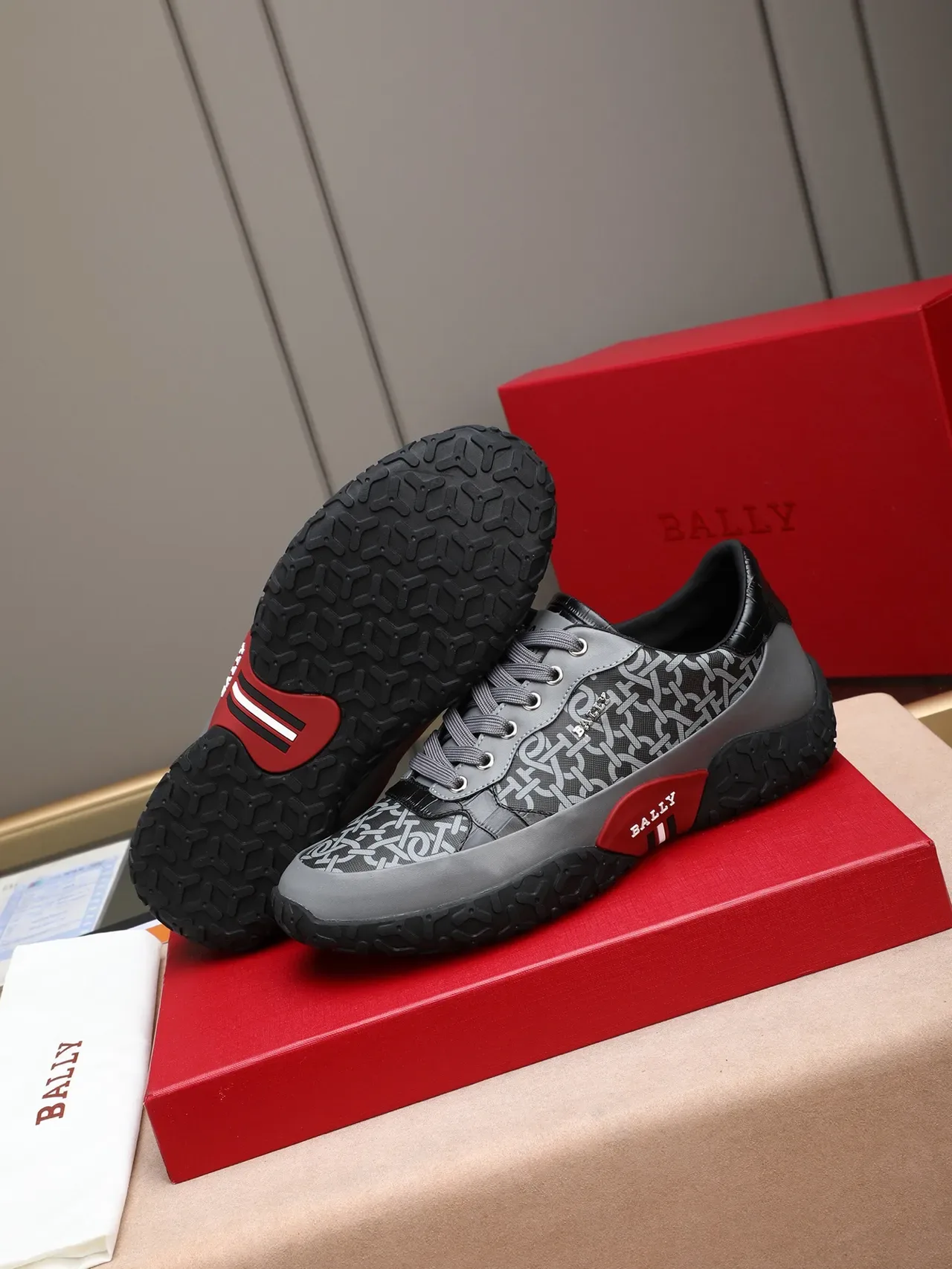 Bally Monogram-Print Gray and Black Lifestyle Sneakers 4