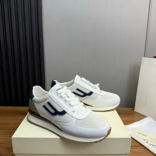 Bally Blanco Marino Malla Y Cuero Superior U-Logo Panel Lateral Sneakers Lifestyle