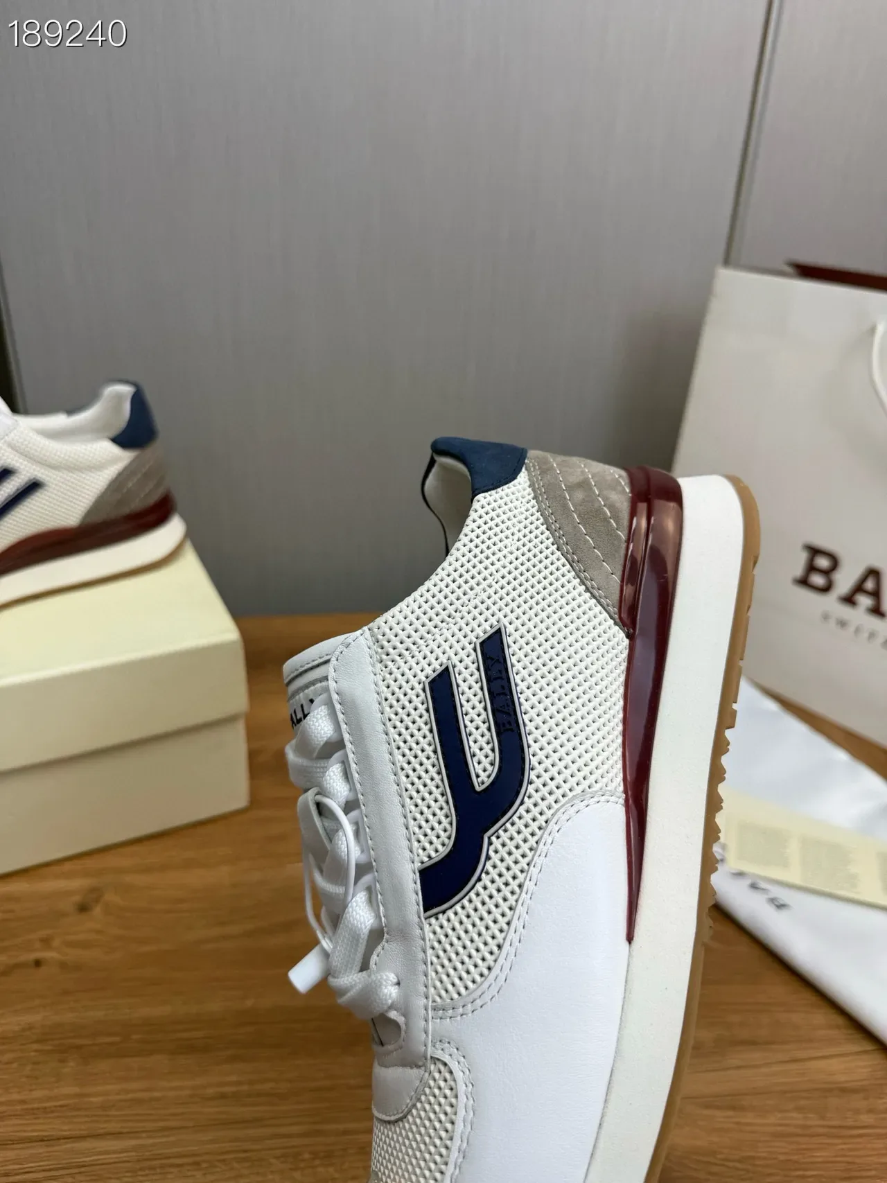 Bally White Navy Mesh And Leather Upper U-Logo Side Panel Lifestyle Sneakers 3