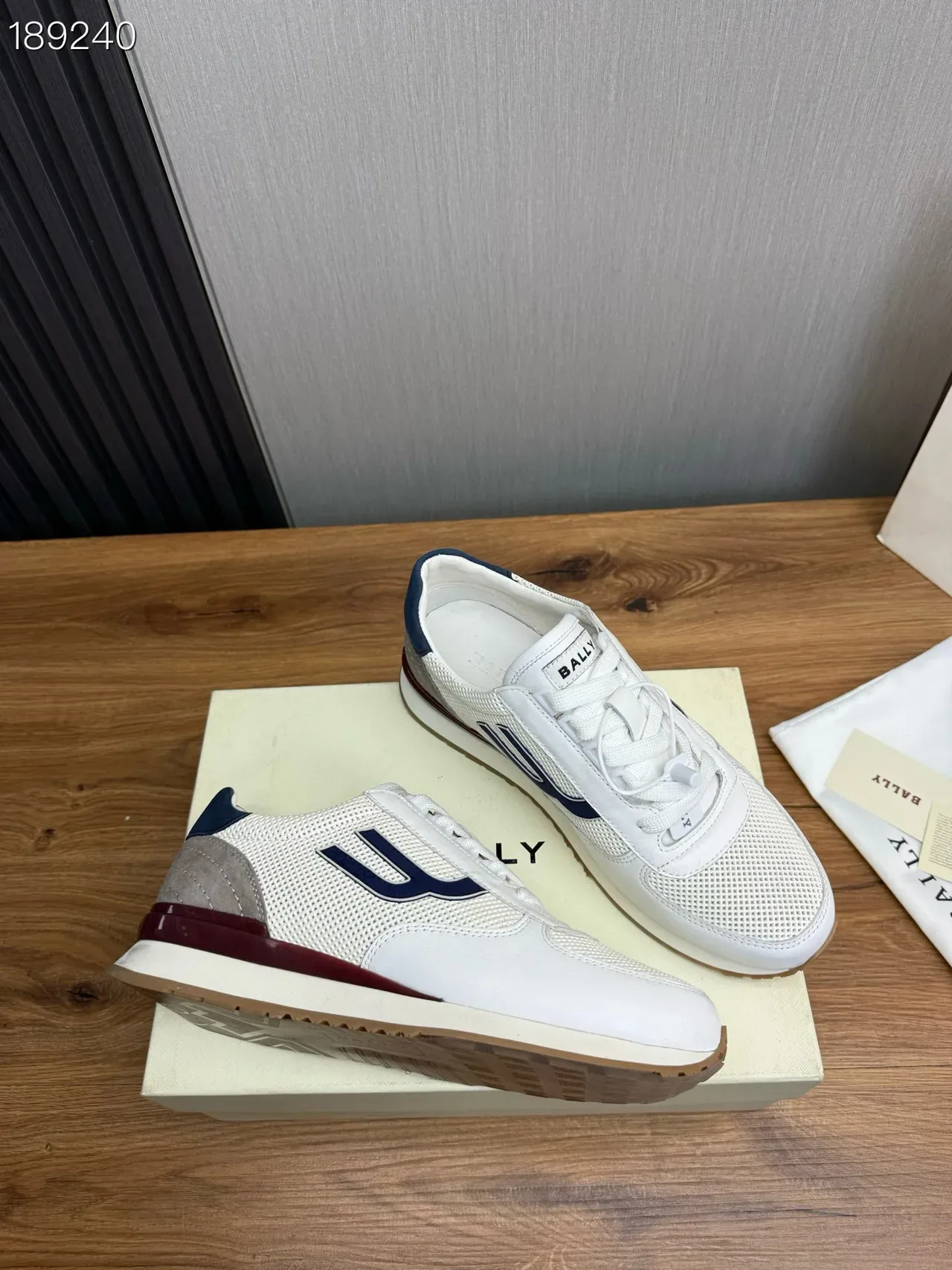 Bally White Navy Mesh And Leather Upper U-Logo Side Panel Lifestyle Sneakers 5