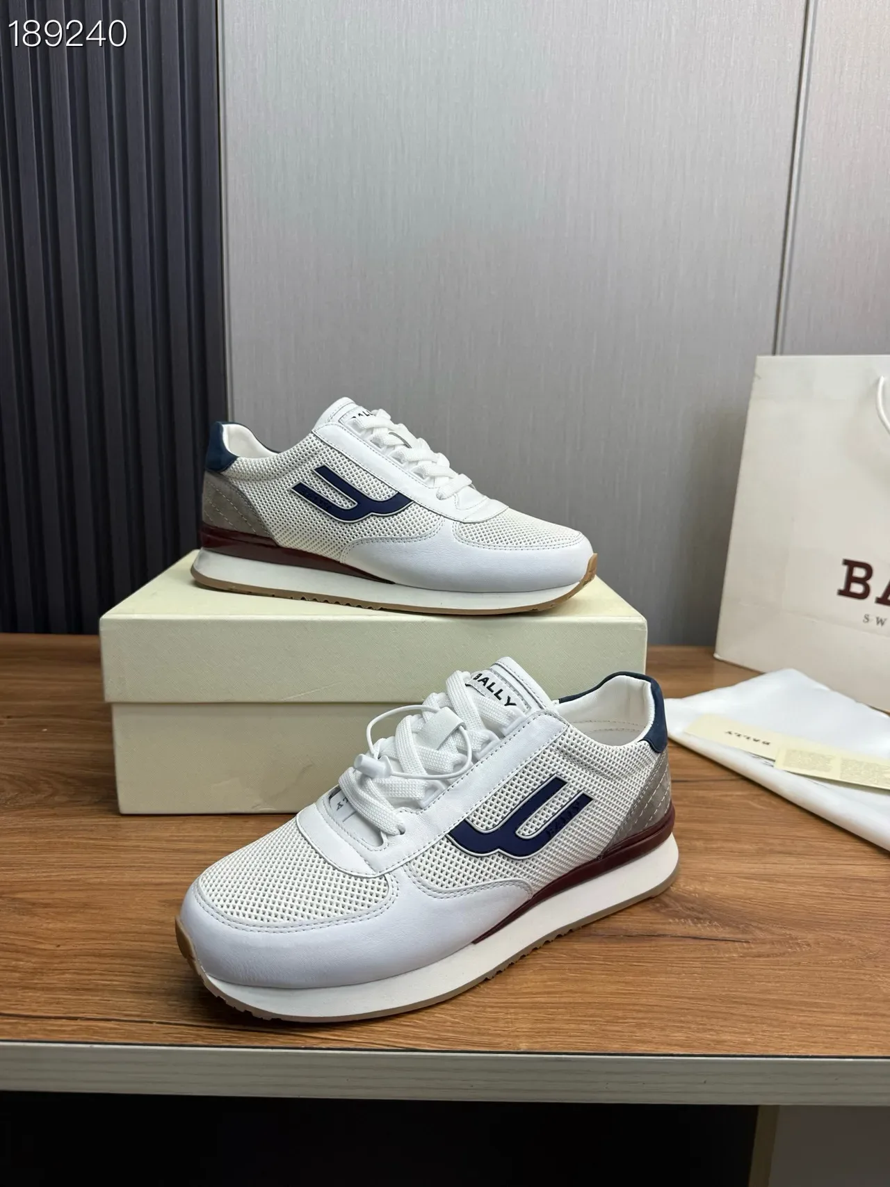 Bally White Navy Mesh And Leather Upper U-Logo Side Panel Lifestyle Sneakers 7