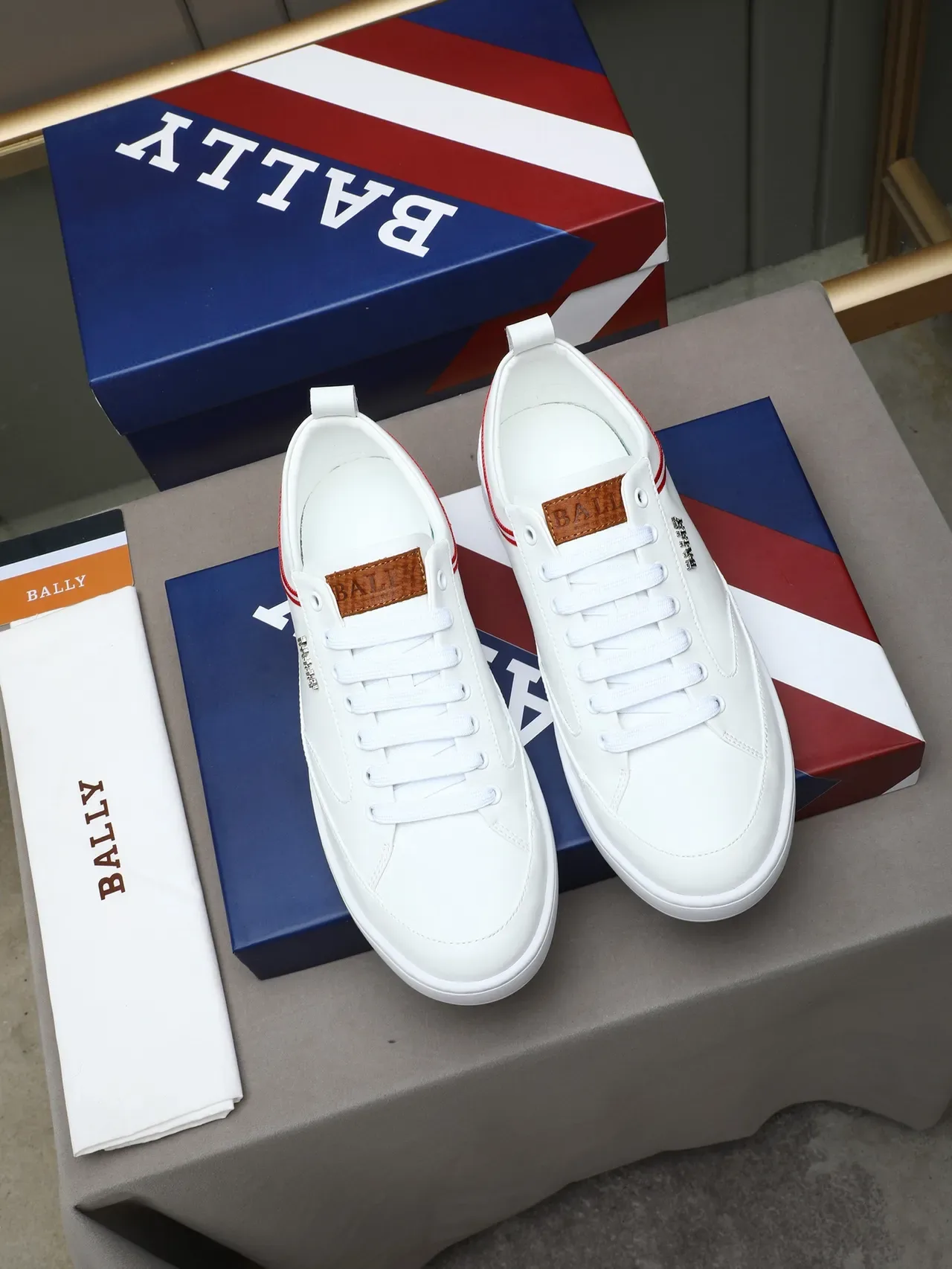 Bally White Red Leather Upper Double Stripe Detail Sneakers 3