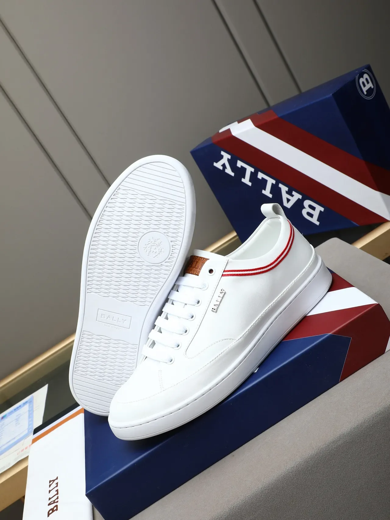 Bally White Red Leather Upper Double Stripe Detail Sneakers 4