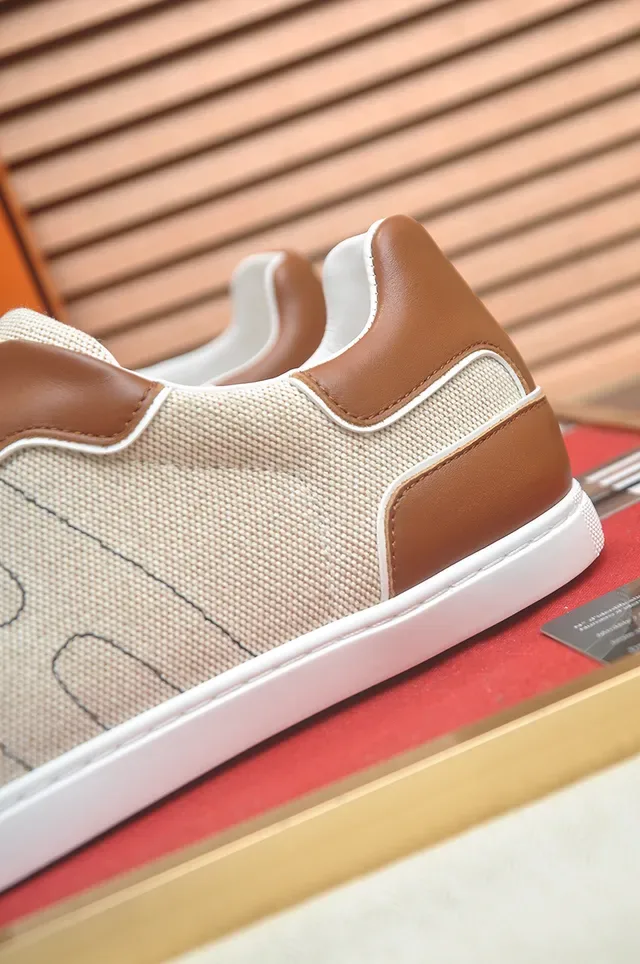 Beige and Brown Two-Tone Textile and Leather Low-Top Lifestyle Sneaker 2