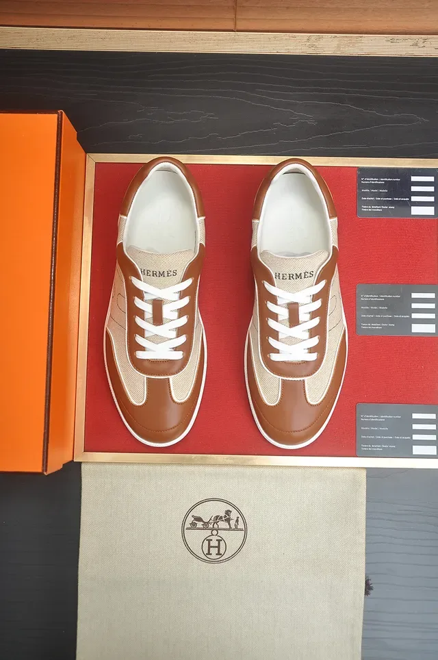 Beige and Brown Two-Tone Textile and Leather Low-Top Lifestyle Sneaker 5