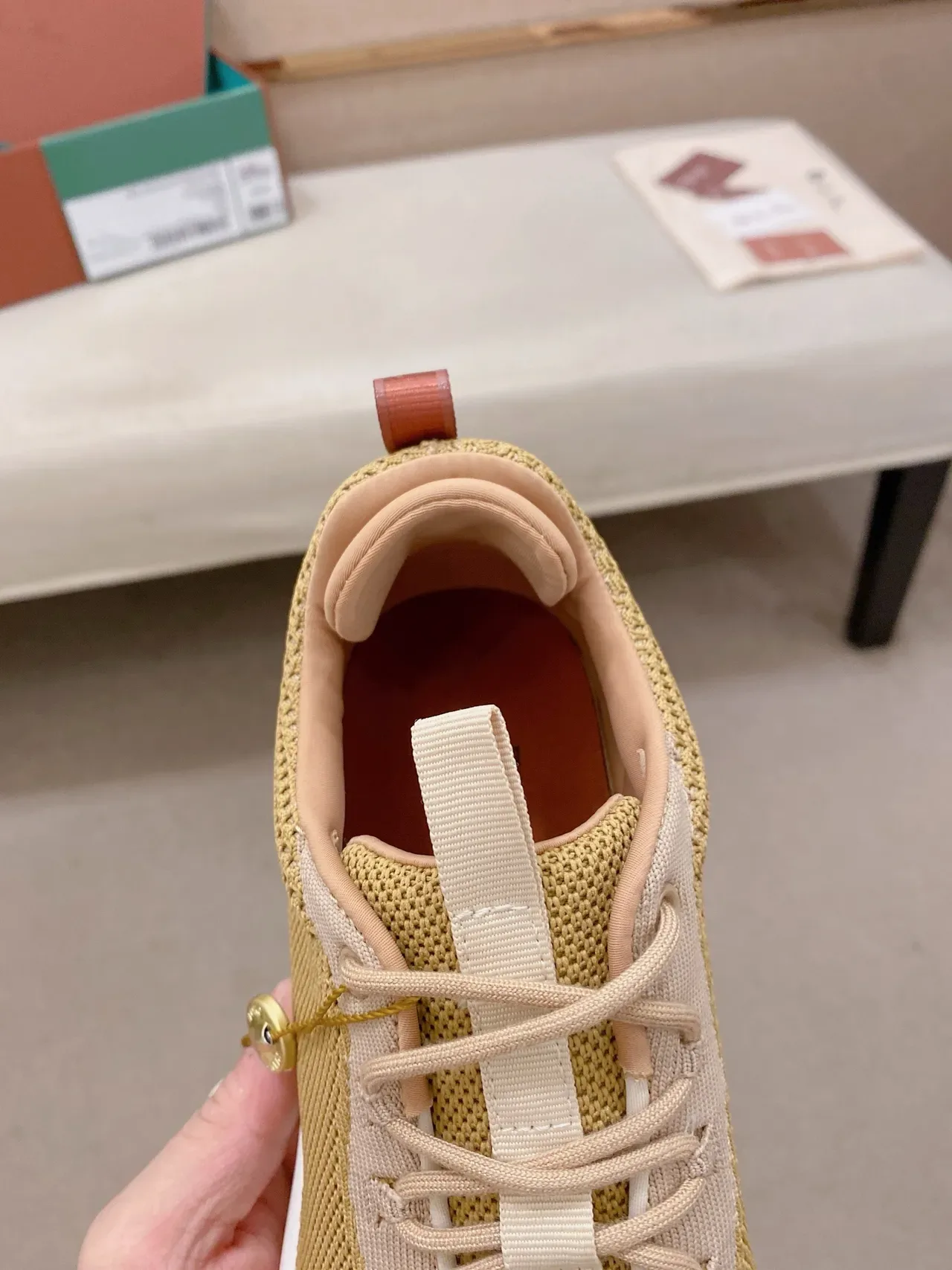 Beige and Tan Knit Low-Top Sneaker 4