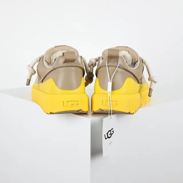 Beige and Yellow Platform Suede Sneakers 2