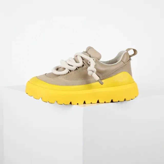 Beige and Yellow Platform Suede Sneakers 3