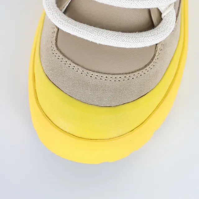 Beige and Yellow Platform Suede Sneakers 4