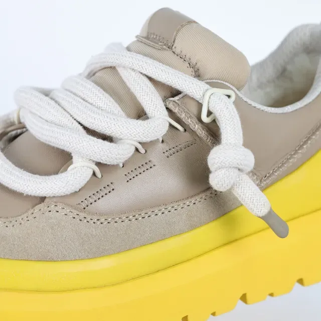 Beige and Yellow Platform Suede Sneakers 5