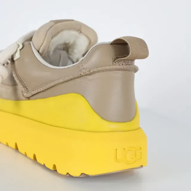 Beige and Yellow Platform Suede Sneakers 6