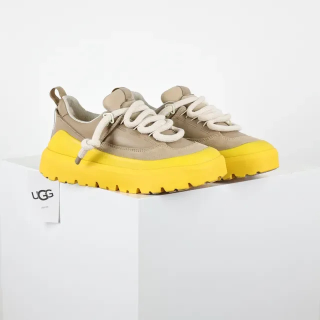 Beige and Yellow Platform Suede Sneakers 9