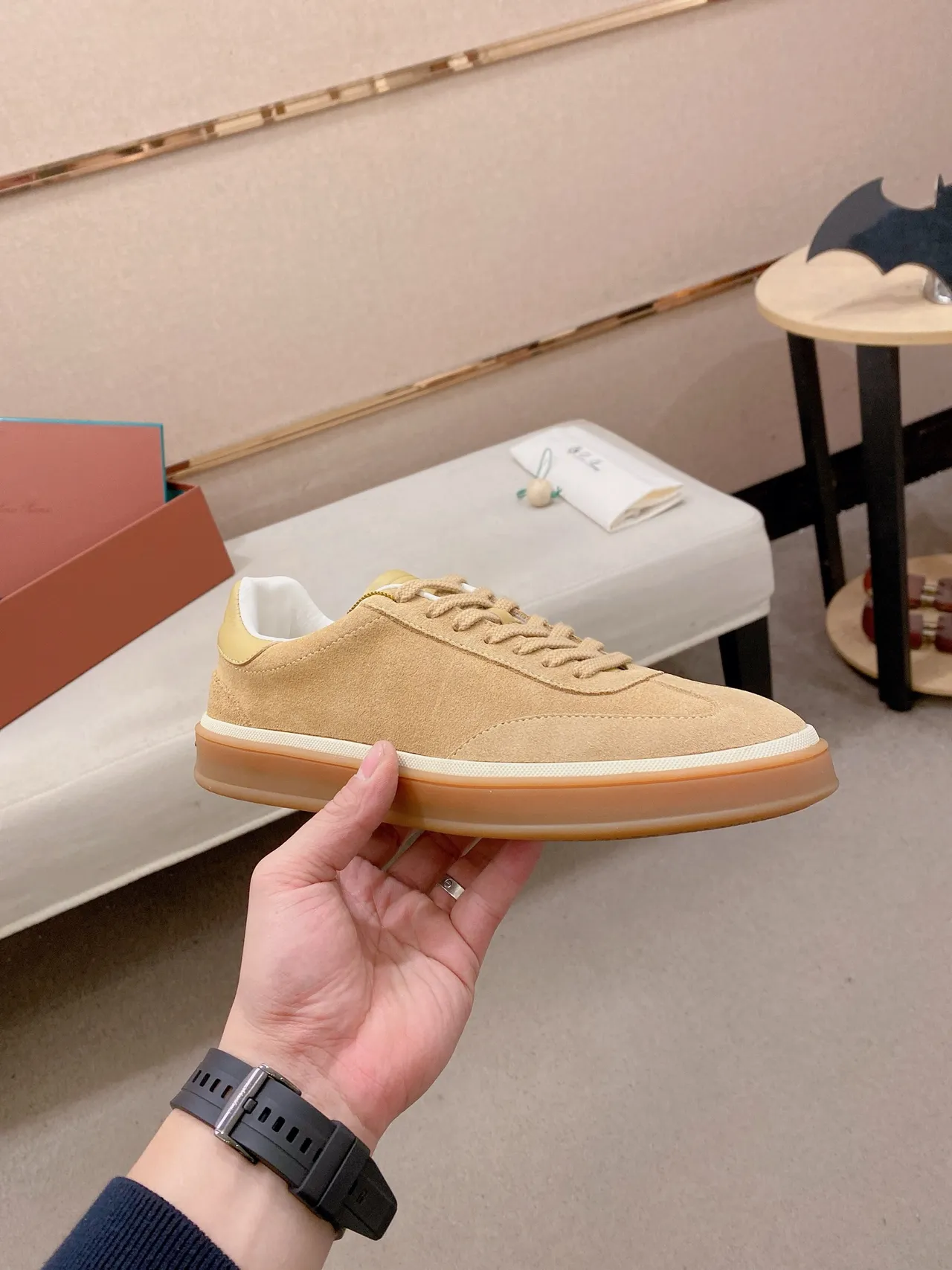 Beige and Yellow Suede Low-Top Lifestyle Sneaker 5