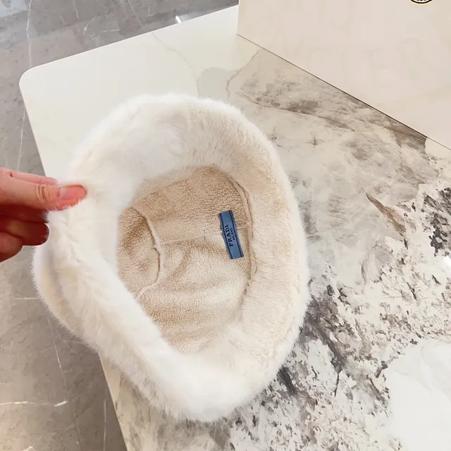 Beige Gold Faux Fur Plush Bucket Hat 2