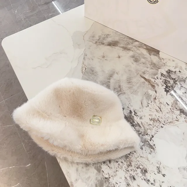Beige Gold Faux Fur Plush Bucket Hat 3