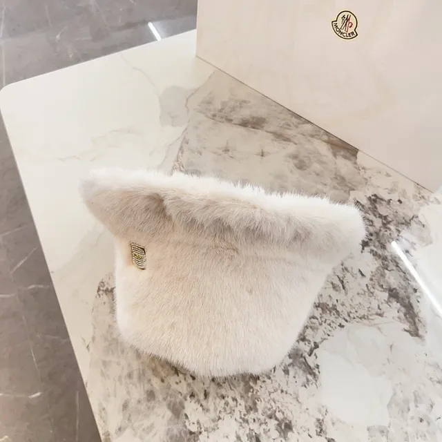Beige Gold Faux Fur Plush Bucket Hat 4