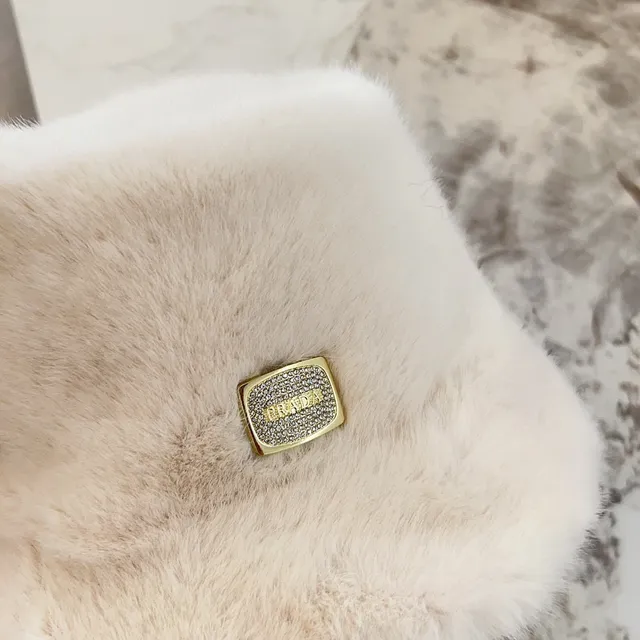Beige Gold Faux Fur Plush Bucket Hat 5