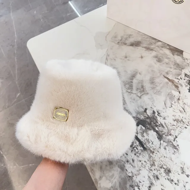 Beige Gold Faux Fur Plush Bucket Hat 6