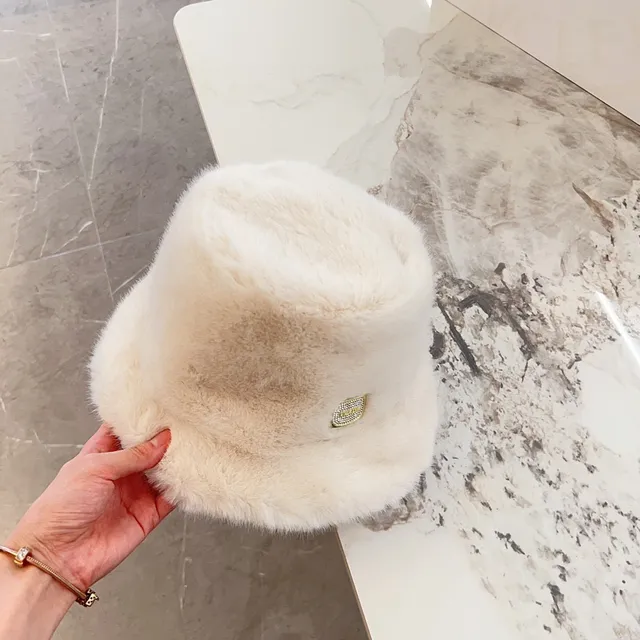 Beige Gold Faux Fur Plush Bucket Hat 9