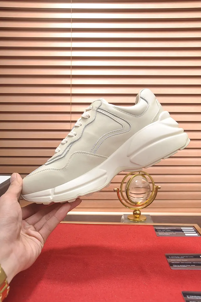 Beige Gray Sole Paneled Leather Upper Chunky Sneakers 3