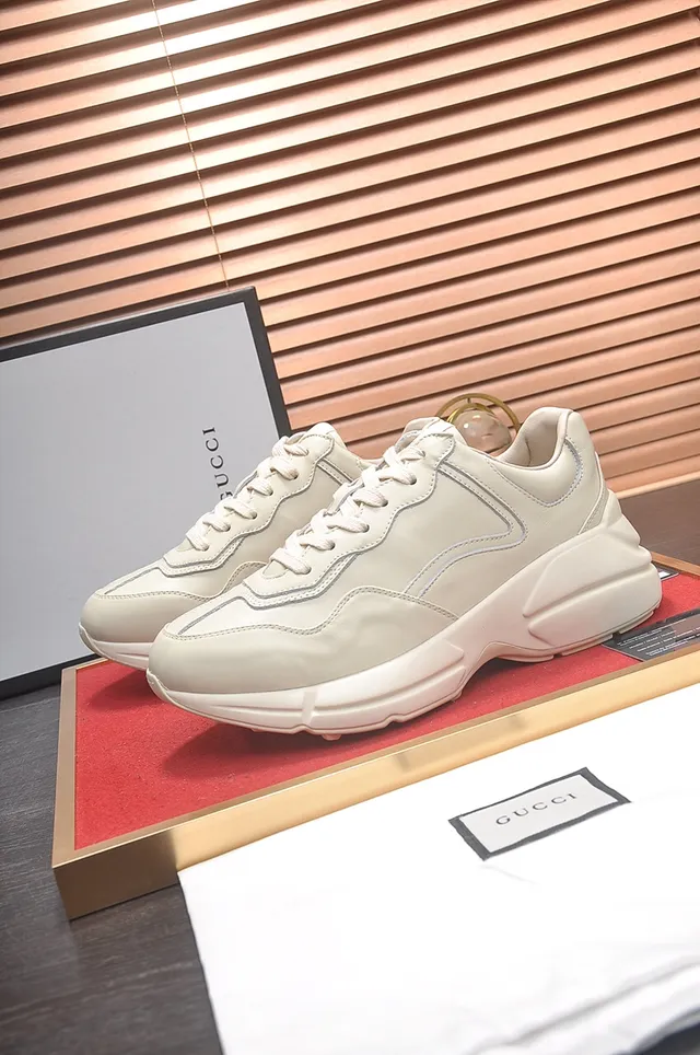 Beige Gray Sole Paneled Leather Upper Chunky Sneakers 4