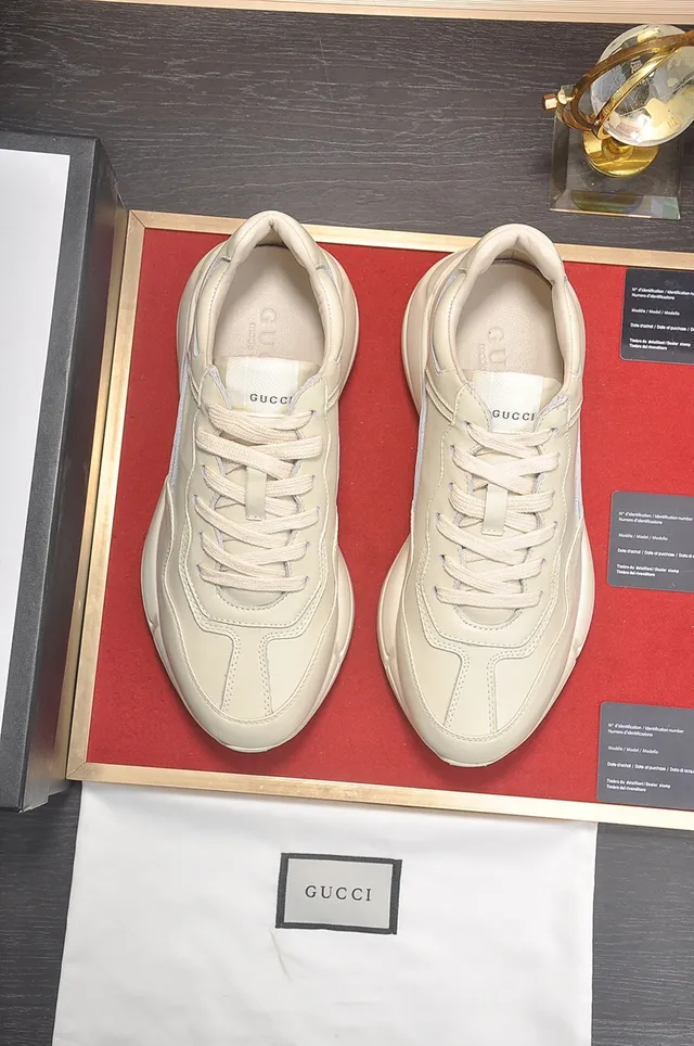 Beige Gray Sole Paneled Leather Upper Chunky Sneakers 5