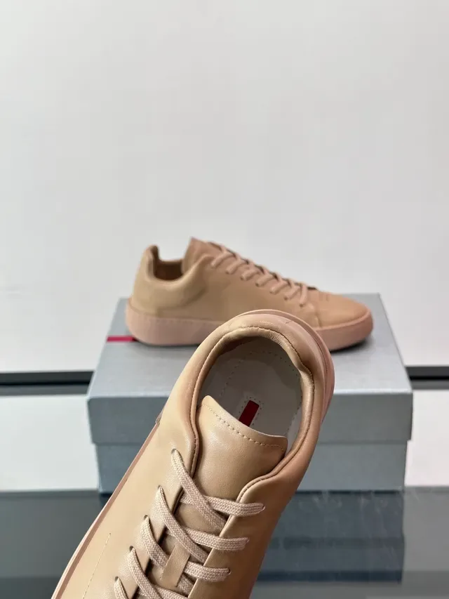 Beige Minimalist Leather Low-Top Lifestyle Sneakers 3