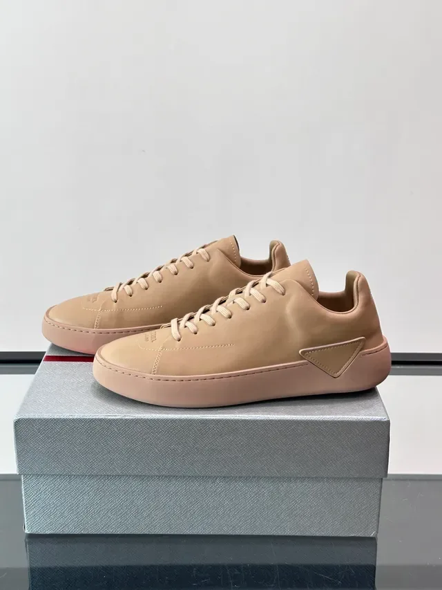 Beige Minimalist Leather Low-Top Lifestyle Sneakers 5