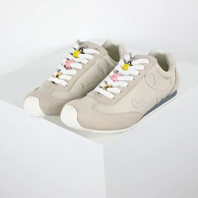 Beige Mixed-Material Retro Runner Lifestyle Sneakers 2