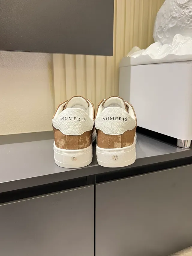Beige Mottled Canvas and White Toe Cap Lifestyle Sneakers 2