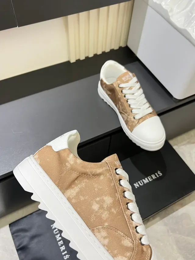 Beige Mottled Canvas and White Toe Cap Lifestyle Sneakers 3