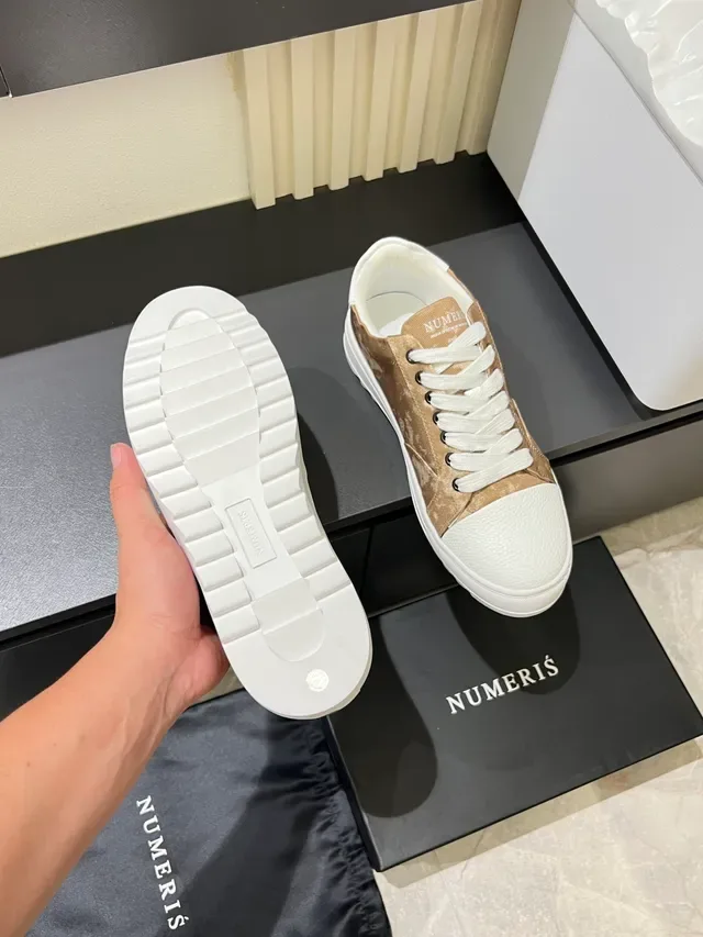 Beige Mottled Canvas and White Toe Cap Lifestyle Sneakers 4