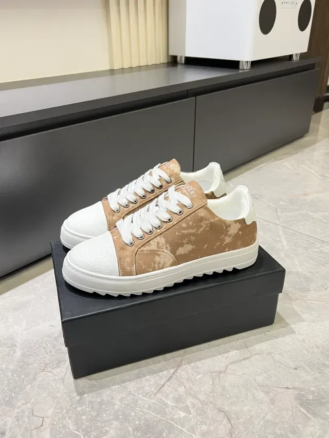 Beige Mottled Canvas and White Toe Cap Lifestyle Sneakers 5