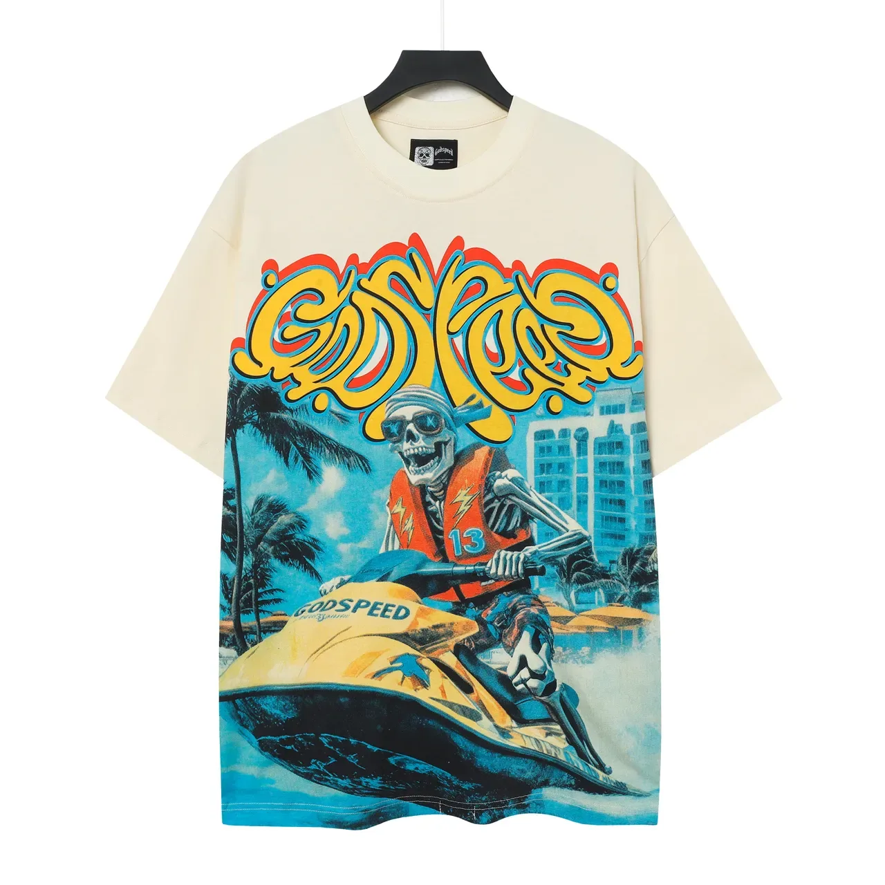 Beige Multicolor Oversized Fit Full-Front Graphic Print T-Shirt 2