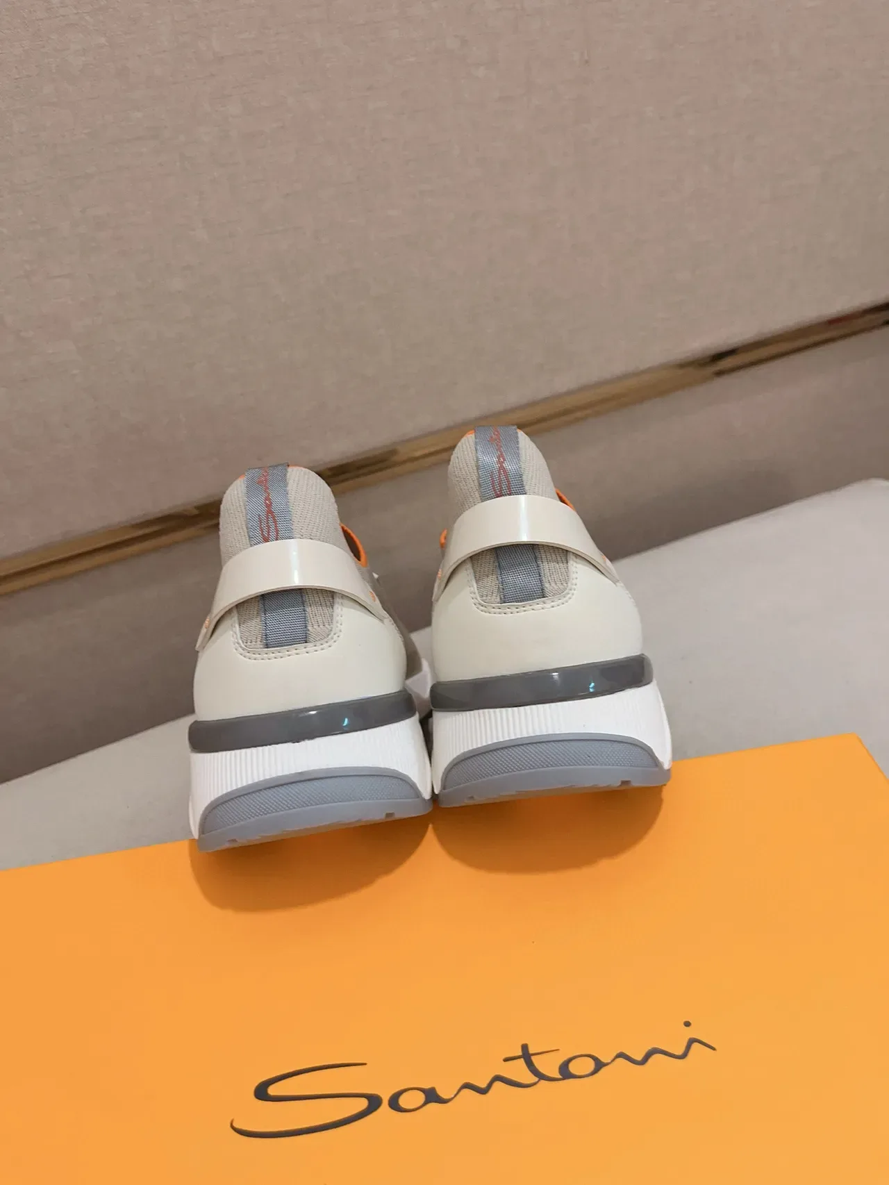 Beige Orange Knit Upper Sculpted White Midsole Sneakers 2
