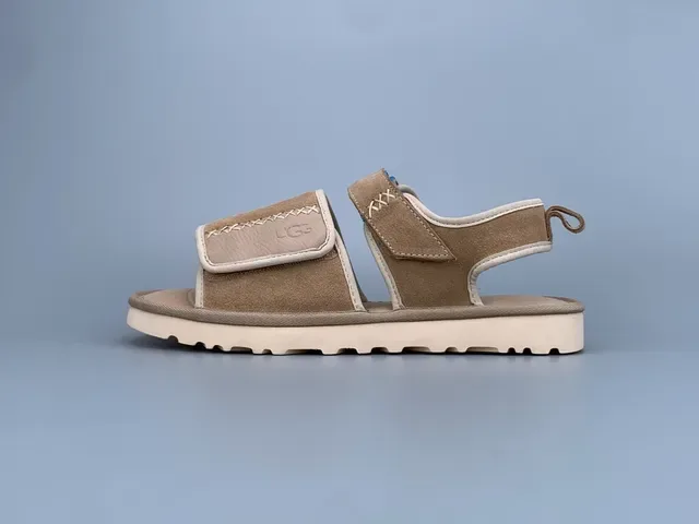 Beige Suede Double-Strap Velcro Casual Sandals 2