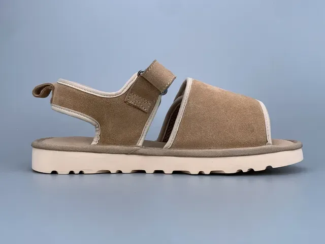 Beige Suede Double-Strap Velcro Casual Sandals 3
