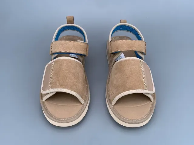 Beige Suede Double-Strap Velcro Casual Sandals 4