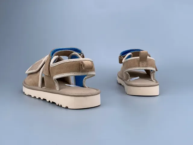 Beige Suede Double-Strap Velcro Casual Sandals 6