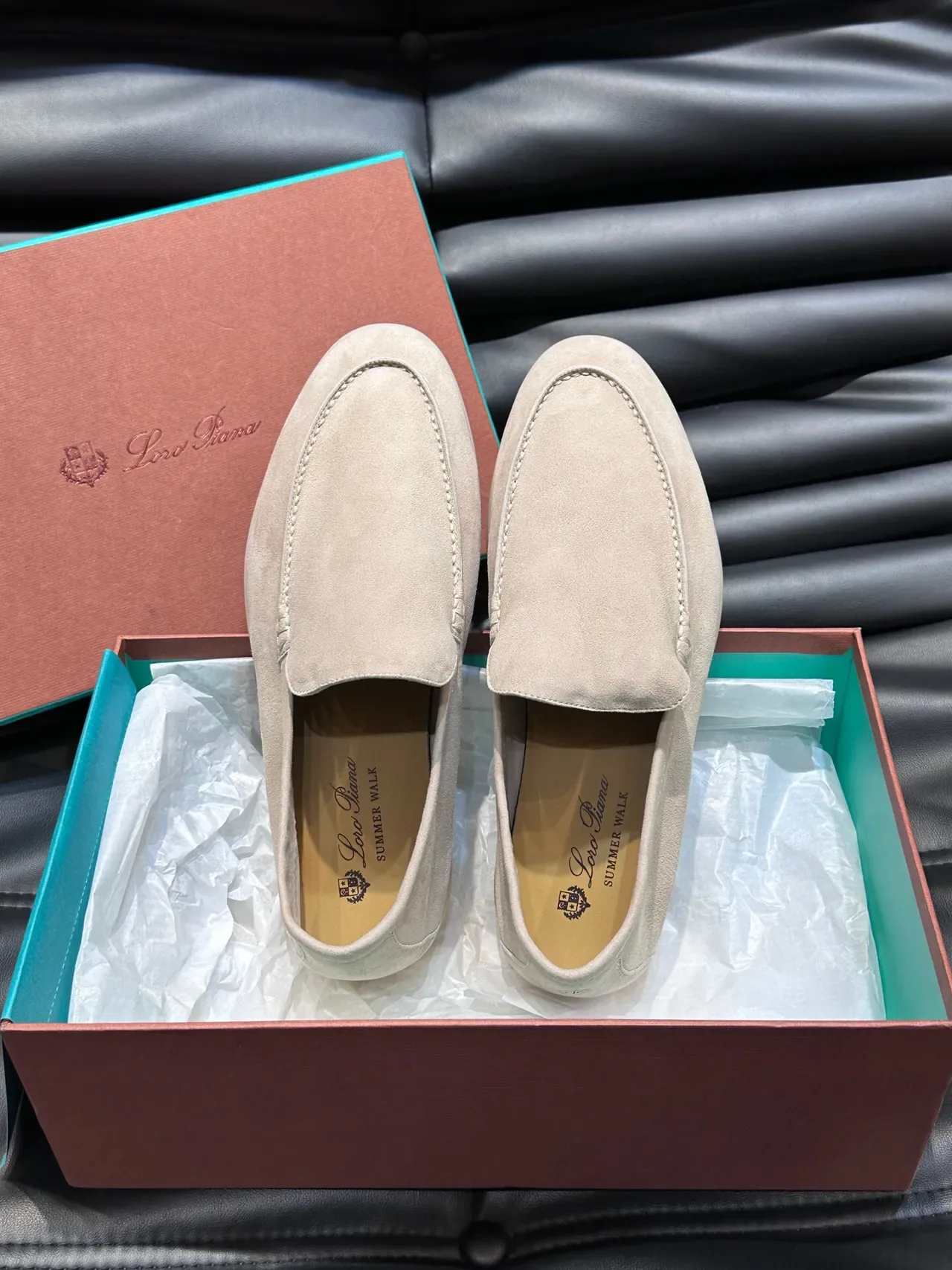Beige Suede Moc-Toe Slip-On Loafers 4