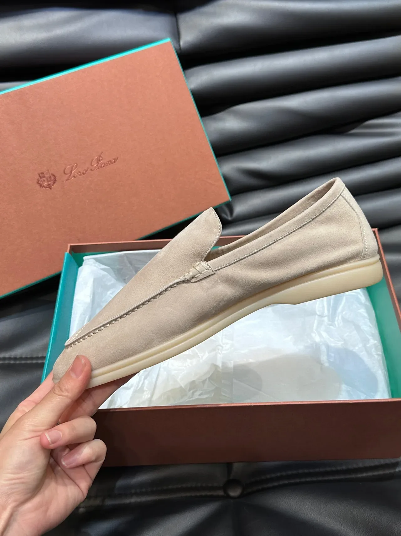 Beige Suede Moc-Toe Slip-On Loafers 5