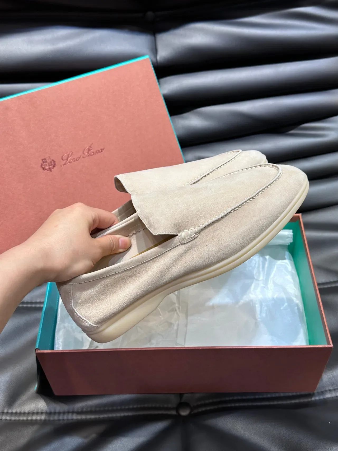 Beige Suede Moc-Toe Slip-On Loafers 6