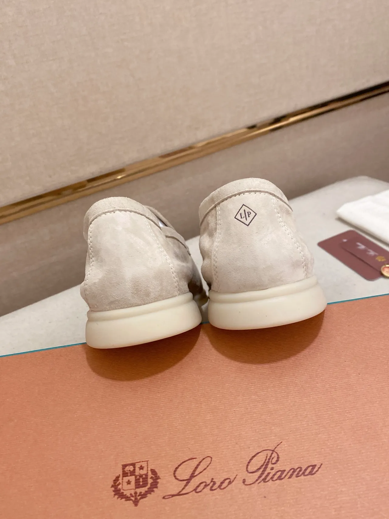 Beige White Suede-Like Upper Moc-Toe Stitching Loafer 3