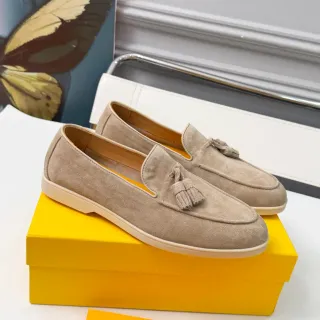 Beige White Suede Tassel Loafer