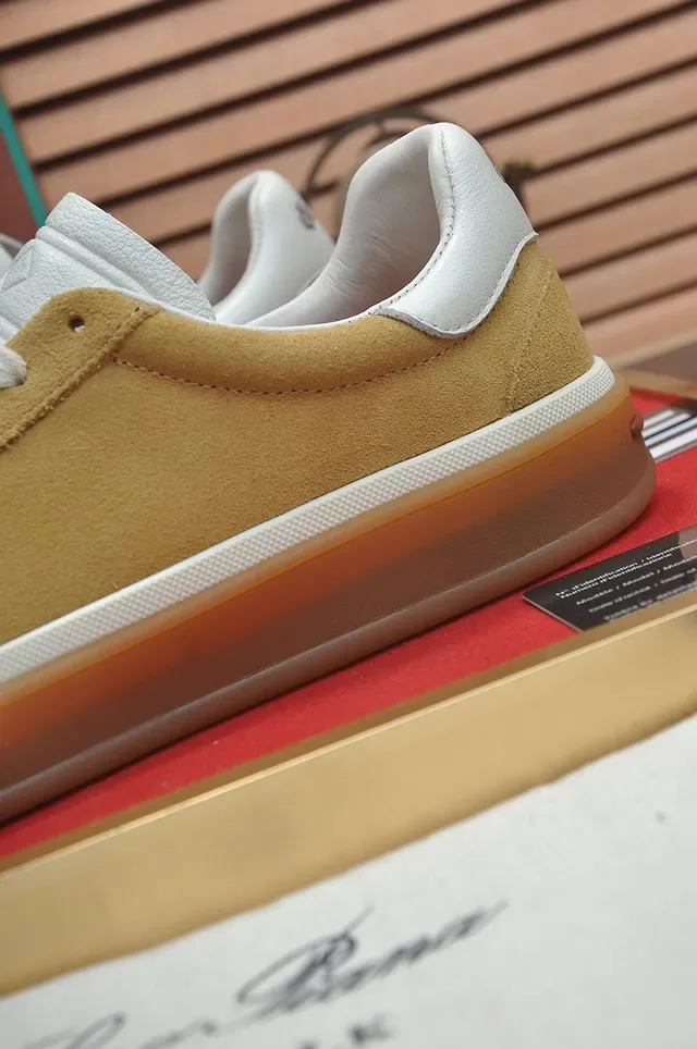 Beige White Suede Upper Contrast Collar Sneakers 2