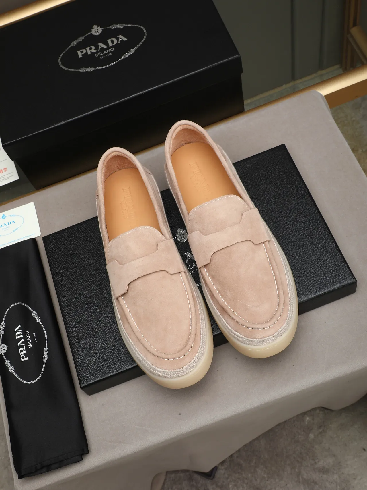 Beige White Suede Upper Penny Strap Detail Loafer 3