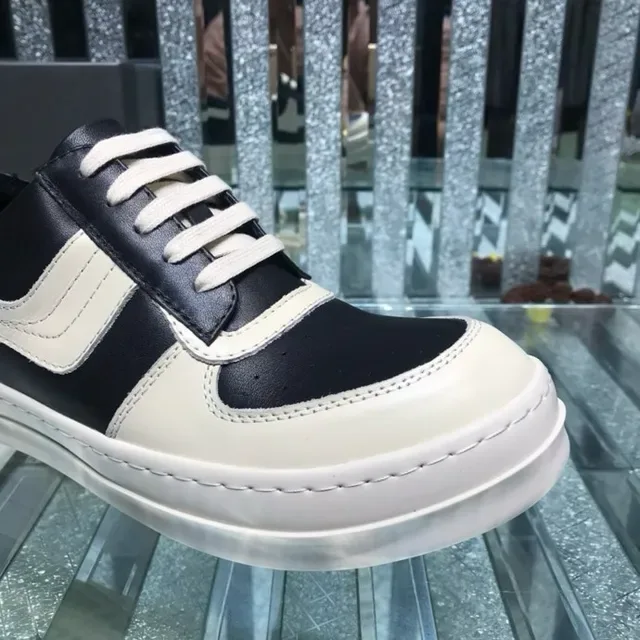 Black and Beige Two-Tone Panelled Leather Low-Top Sneakers 3